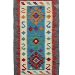 Tappeto passatoia geometrico 194x79 cm blu turchese – design artigianale moderno