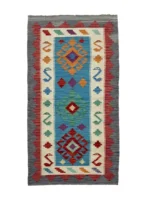 Tappeto passatoia geometrico 194x79 cm blu turchese – design artigianale moderno