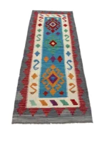 Tappeto passatoia geometrico 194x79 cm blu turchese – design artigianale moderno - immagine 6