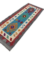 Tappeto passatoia geometrico 194x79 cm blu turchese – design artigianale moderno - immagine 4