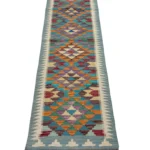 Tappeto geometrico moderno blu turchese 195x62 – Passatoia corridoio colorata