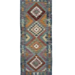 Tappeto Geometrico Passatoia 195x65 cm – Blu Turchese Etnico Moderno