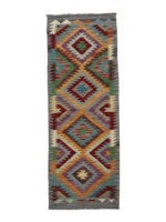 Tappeto geometrico passatoia 195x65 cm multicolore – moderno annodato a mano