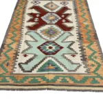 Tappeto Kilim Geometrico 196x145 cm Arancione e Verde – Fatto a Mano, Stile Etnico