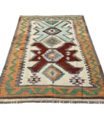 Tappeto Kilim Geometrico 196x145 cm Arancione e Verde – Fatto a Mano, Stile Etnico - immagine 8
