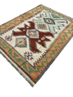 Tappeto Kilim Geometrico 196x145 cm Arancione e Verde – Fatto a Mano, Stile Etnico - immagine 7