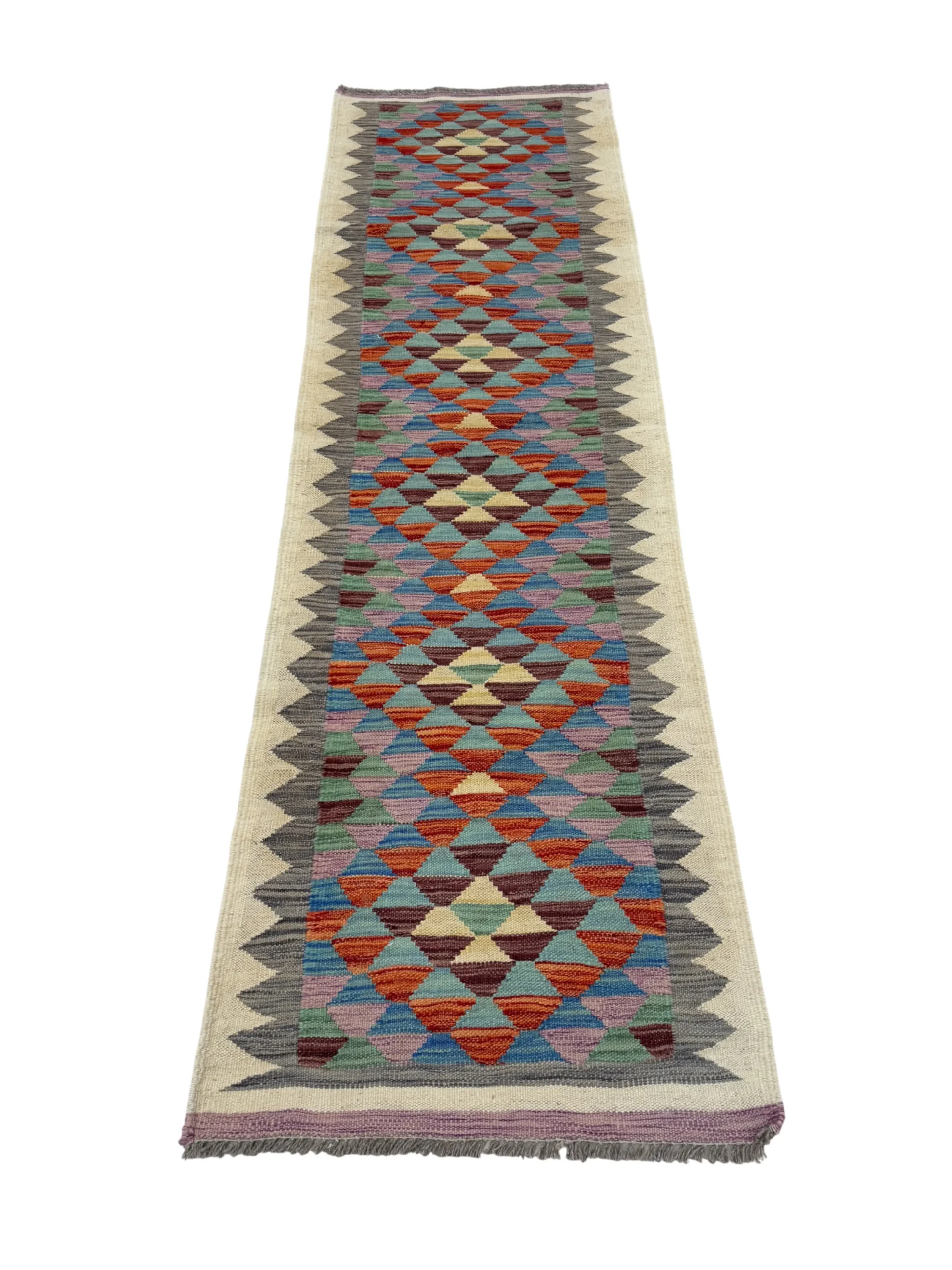 Tappeto Kilim 197x59cm 7 164 (1) Tappeto passatoia geometrico multicolore 197x59 cm - Stile moderno e artigianale - immagine 1