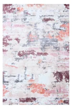 Tappeto Moderno Tencel Design Astratto | Fatto a Mano | Base Chiara con Accenti Rosa e Bordeaux | Stile Contemporaneo