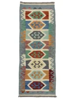 Tappeto Kilim Geometrico Multicolore 201x62 cm – Stile Artigianale Moderno