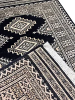 Tappeto Bukhara 95x64 cm Annodato a Mano – Tappeto Orientale Nero e Avorio - immagine 2