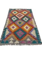 Tappeto Kilim 121x80 cm Artigianale Multicolore in Lana – Design Geometrico - immagine 5