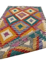 Tappeto Kilim 121x80 cm Artigianale Multicolore in Lana – Design Geometrico - immagine 3