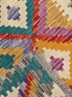 Tappeto Kilim 121x80 cm Artigianale Multicolore in Lana – Design Geometrico - immagine 2