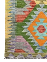 Tappeto Kilim 123x80 cm Artigianale Multicolore in Lana – Design Geometrico - immagine 4