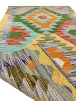 Tappeto Kilim 123x80 cm Artigianale Multicolore in Lana – Design Geometrico - immagine 3