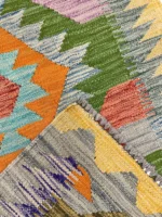 Tappeto Kilim 123x80 cm Artigianale Multicolore in Lana – Design Geometrico - immagine 2