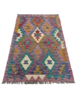 Tappeto Kilim 128x88 cm Artigianale Multicolore in Lana – Design Geometrico - immagine 6