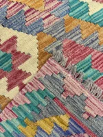 Tappeto Kilim 128x88 cm Artigianale Multicolore in Lana – Design Geometrico - immagine 4