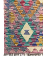 Tappeto Kilim 128x88 cm Artigianale Multicolore in Lana – Design Geometrico - immagine 3