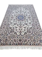 Tappeto Nain 9 Fili Persiano 251x162 cm Crema e Blu – Iran - immagine 8