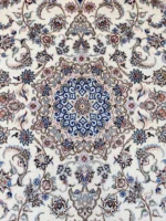 Tappeto Nain 9 Fili Persiano 251x162 cm Crema e Blu – Iran - immagine 6