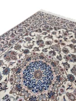 Tappeto Nain 9 Fili Persiano 251x162 cm Crema e Blu – Iran - immagine 5