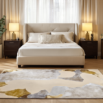 Tappeto decor bambù e seta 240x170 cm con motivo astratto beige, crema, grigio e dettagli ocra