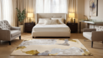 Tappeto decor bambù e seta 240x170 cm con motivo astratto beige, crema, grigio e dettagli ocra