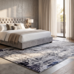 Tappeto decor bambù e seta 240x170 cm con motivo astratto nei colori bianco ghiaccio, grigio antracite e blu navy