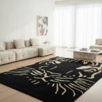 Tappeto decor bambu silk tigre 350x250 cm rettangolare con volto di tigre beige e oro su sfondo nero