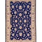 Tappeto Ziegler Extra Persiano 267x170 cm con campo centrale blu navy, medaglione floreale e bordura crema decorata con motivi floreali avorio, beige e rosa pallido