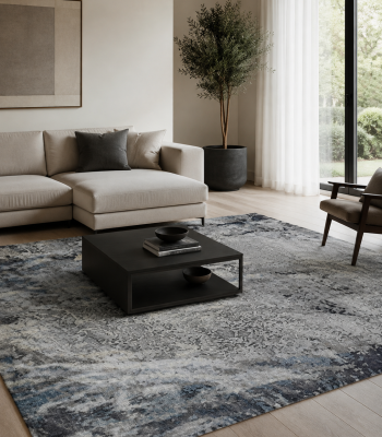 Tappeto Decor Bambu Seta 295x245 cm rettangolare con motivo astratto nei toni del grigio, antracite, blu e beige