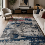 Tappeto Decor Bambu Seta 300x200 cm rettangolare con motivo astratto blu, grigio, avorio e rosa