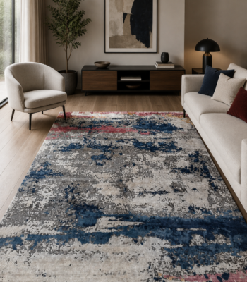 Tappeto Decor Bambu Seta 300x200 cm rettangolare con motivo astratto blu, grigio, avorio e rosa