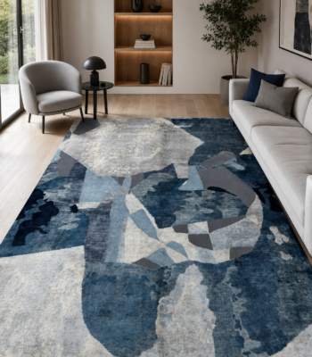 Tappeto Decor Bambu Seta 300x200 cm rettangolare con motivo astratto nei toni del blu, azzurro, grigio e beige