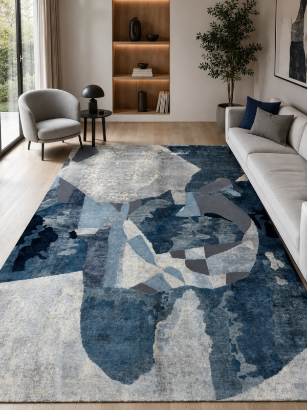 Tappeto Decor Bambu Seta 300x200 cm rettangolare con motivo astratto nei toni del blu, azzurro, grigio e beige