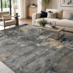 Tappeto Decor Bambu Seta 300x201 cm rettangolare con motivo astratto grigio, beige, avorio e blu scuro