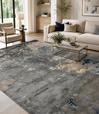 Tappeto Decor Bambu Seta 300x201 cm rettangolare con motivo astratto grigio, beige, avorio e blu scuro