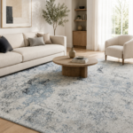 Tappeto Tencel Handloom 240x170 cm rettangolare con motivo astratto avorio, grigio e azzurro-grigio