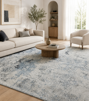 Tappeto Tencel Handloom 240x170 cm rettangolare con motivo astratto avorio, grigio e azzurro-grigio