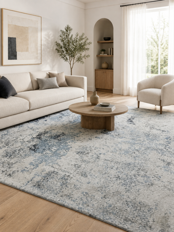 Tappeto Tencel Handloom 240x170 cm rettangolare con motivo astratto avorio, grigio e azzurro-grigio