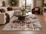 Tappeto Decor Bambù Seta Astratto 239x176 cm Beige e Bordeaux - immagine 2