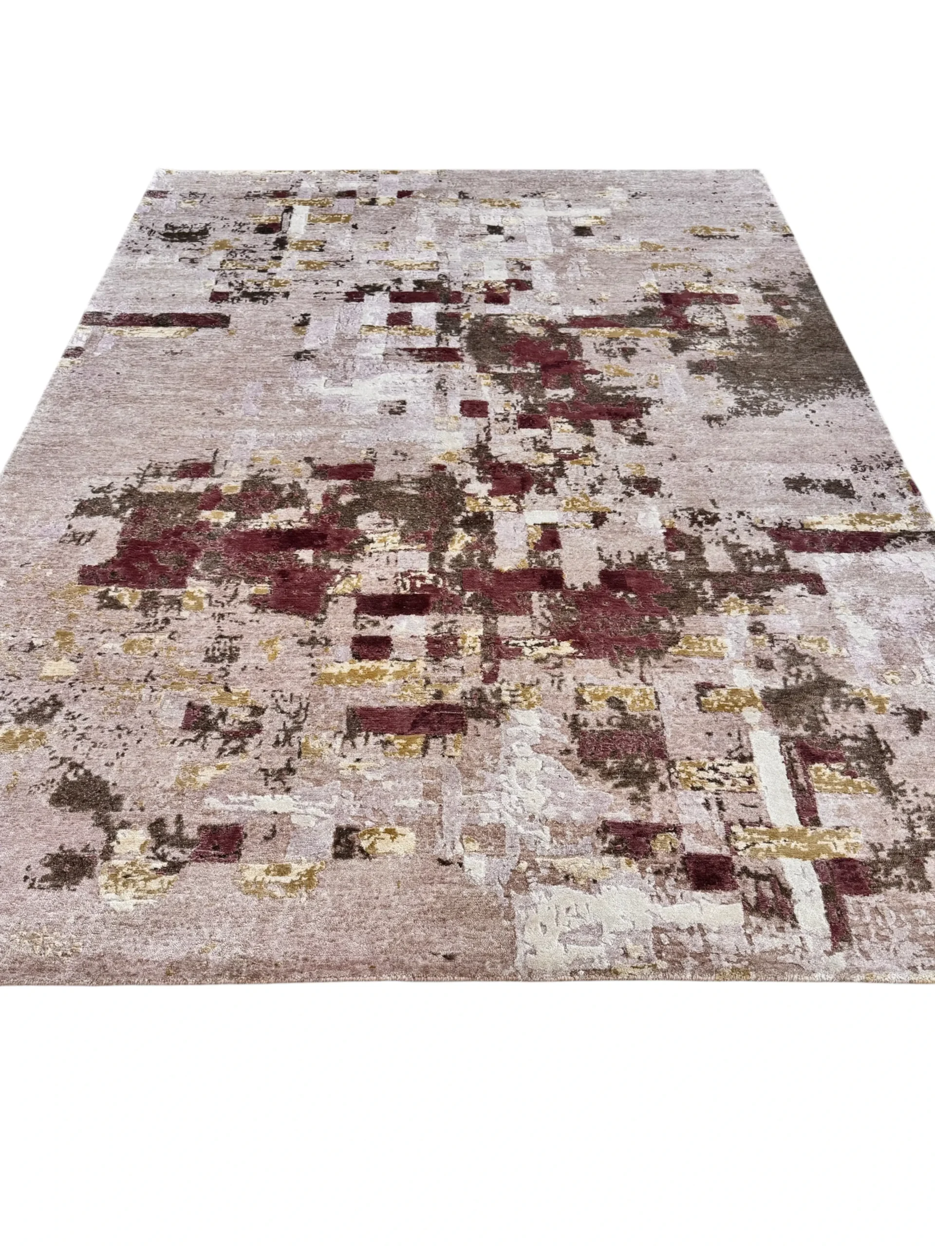Tappeto Decor Bambù Seta 239x176 cm rettangolare con motivo astratto beige, bordeaux, marrone, grigio chiaro e ocra