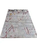 Tappeto Decor Bambù Seta 240x170 cm Astratto Grigio Rosso Oro India - immagine 10