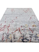 Tappeto Decor Bambù Seta 240x170 cm Astratto Grigio Rosso Oro India - immagine 8