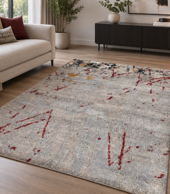Tappeto Decor Bambù Seta 240x170 cm con motivo astratto nei colori grigio, rosso, oro e antracite