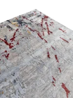 Tappeto Decor Bambù Seta 240x170 cm Astratto Grigio Rosso Oro India - immagine 6