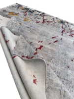 Tappeto Decor Bambù Seta 240x170 cm Astratto Grigio Rosso Oro India - immagine 4