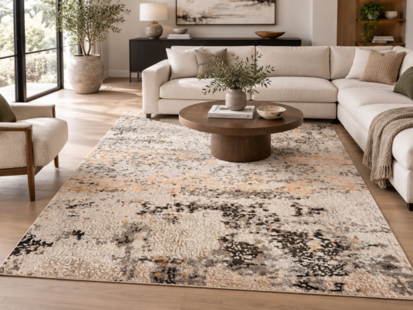 Tappeto Decor Bambù Seta 250x200 cm rettangolare con motivo astratto grigio, beige, nero e terracotta
