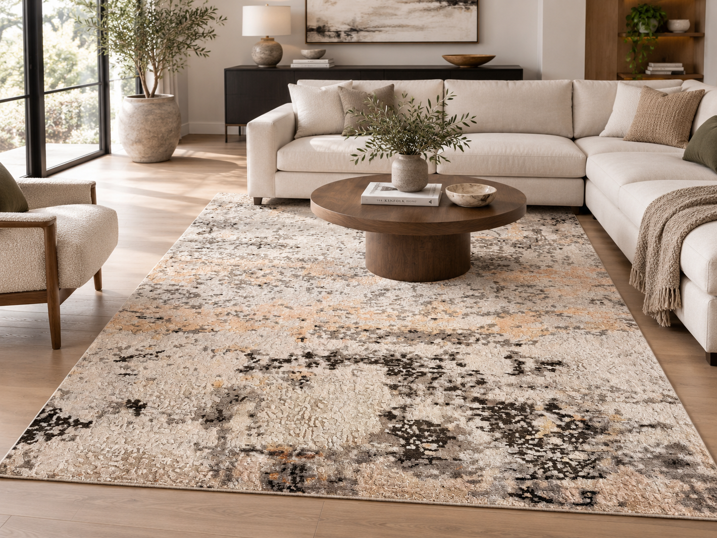 Tappeto Decor Bambù Seta 250x200 cm rettangolare con motivo astratto grigio, beige, nero e terracotta